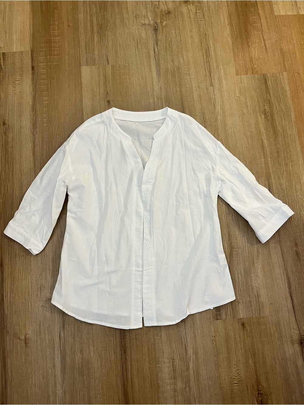 White Button-Front Cotton linen Blouse breathable coastal grandma cowgirl size L